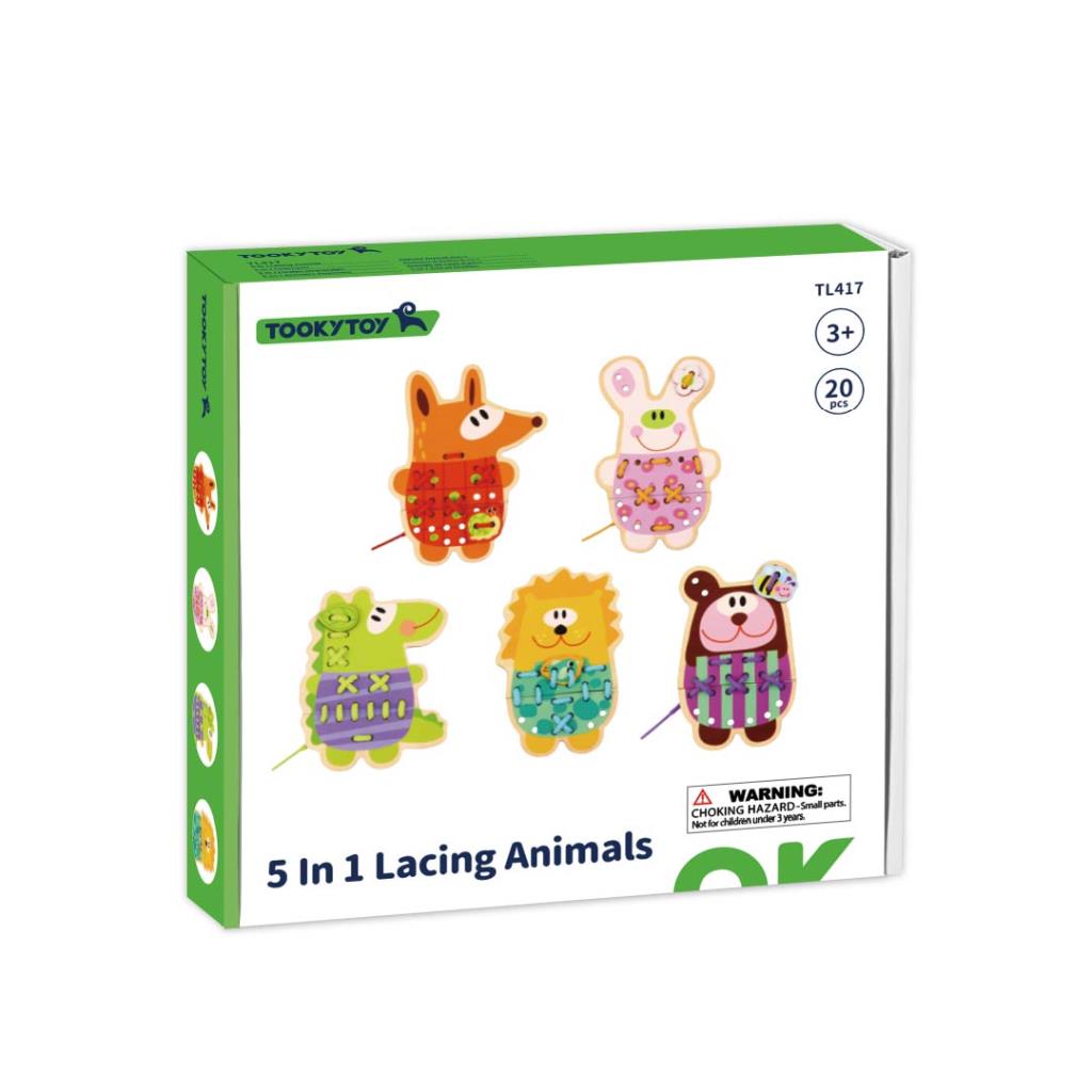 5 in 1 Wooden Lacing Animals Activity Set – Fine Motor Skill Toy for Kids